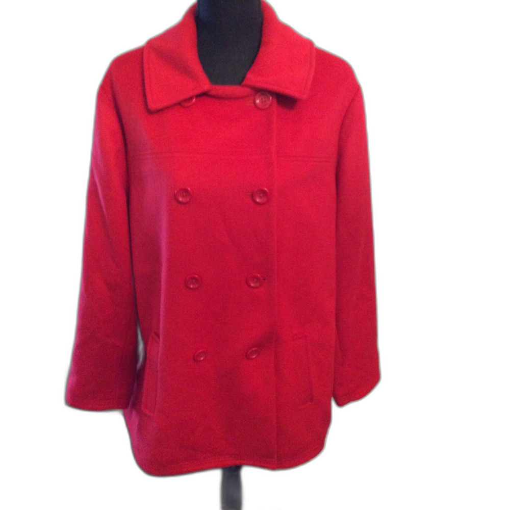 New NWT 199.00 J.Jill Red Plus size 2X Wool Double Breasted Peacoat